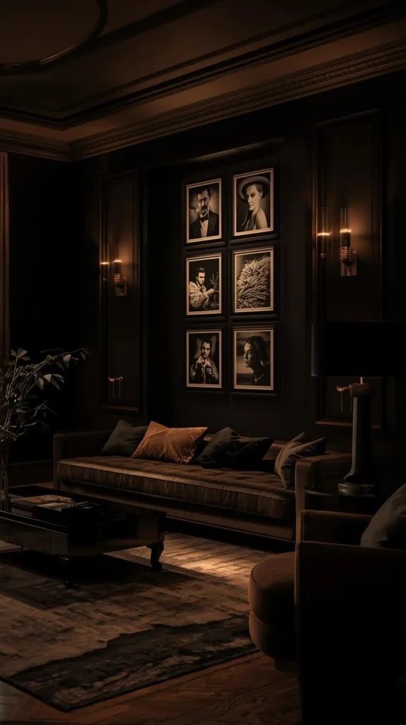 30 Dark Home Decor Ideas for a Bold & Modern Aesthetic 21 Black Framed Gallery Wall