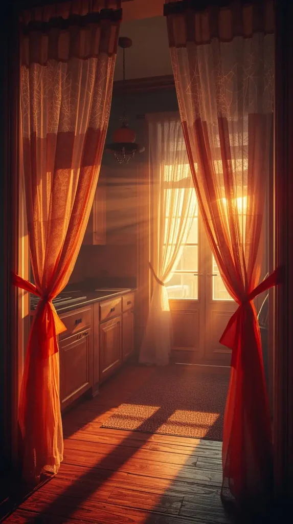 23 Best Halloween Home Decor Kitchen Ideas for a Spooky-Chic 2025 21 Cobweb Curtains or Window Drapes