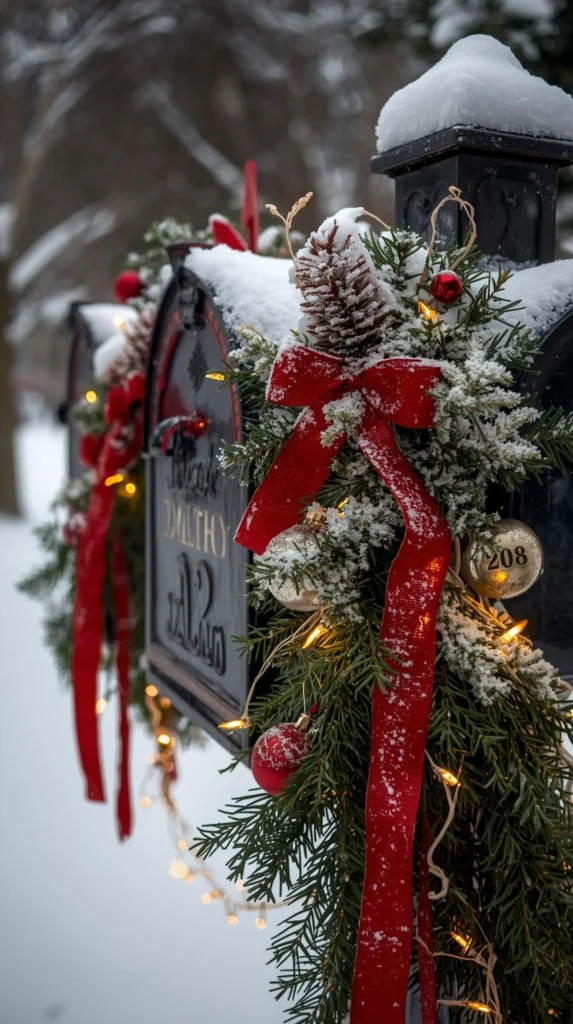 30 Best Christmas Home Decor outdoor Ideas for a Festive Look 21 Festive Mailbox Decor with Ribbons and Greenery