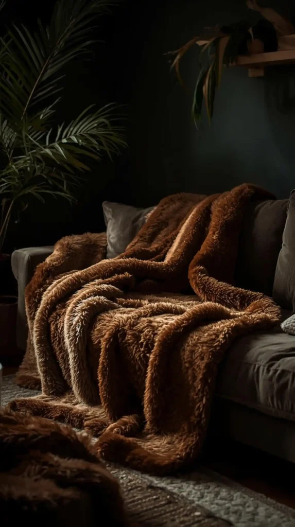  Soft Wool or Faux-Fur Blankets in Deep Hues