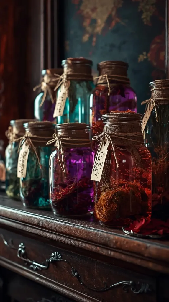 59 Halloween Home Decor Indoor Ideas – Transform Your Space into a Spooky Haven 22 Apothecary Jar Displays