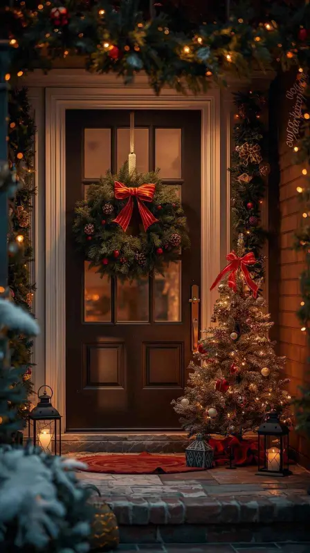 25 Traditional Christmas Home Decor Ideas for a Timeless Holiday Look 22 Festive Entryway Setup