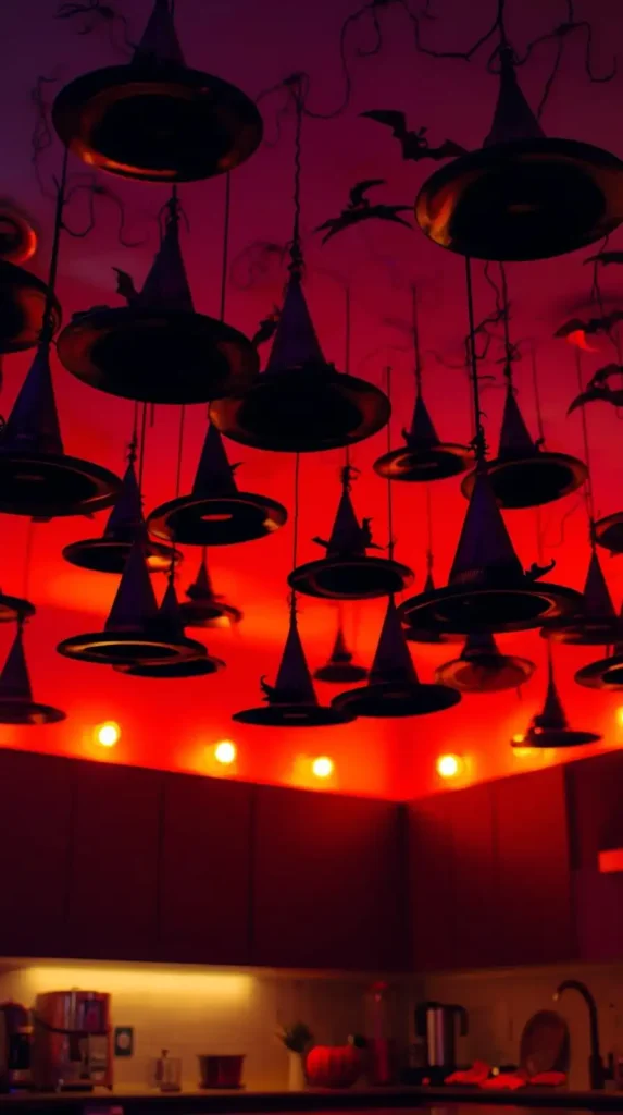 23 Best Halloween Home Decor Kitchen Ideas for a Spooky-Chic 2025 22 21. Floating Witch Hat Display