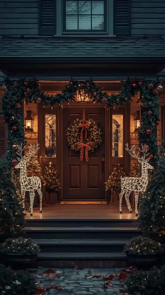  Outdoor Porch with Lighted Reindeer