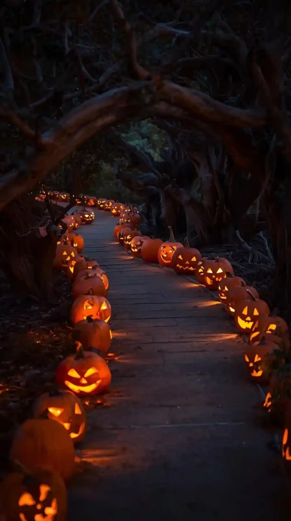 27 Best Halloween Home Decor Outdoor DIY Ideas for 2025 23 Jack-O’-Lantern Pathway Lights