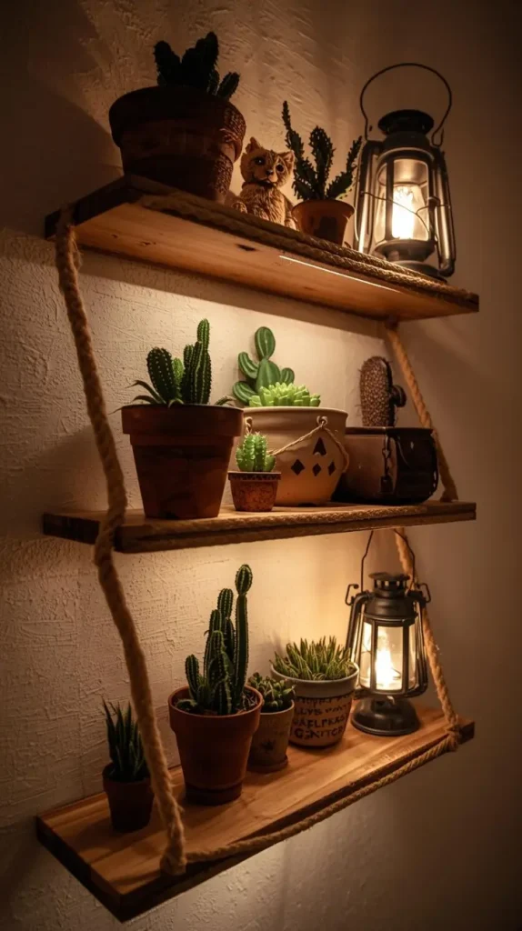 Rope-Trimmed Wall Shelves