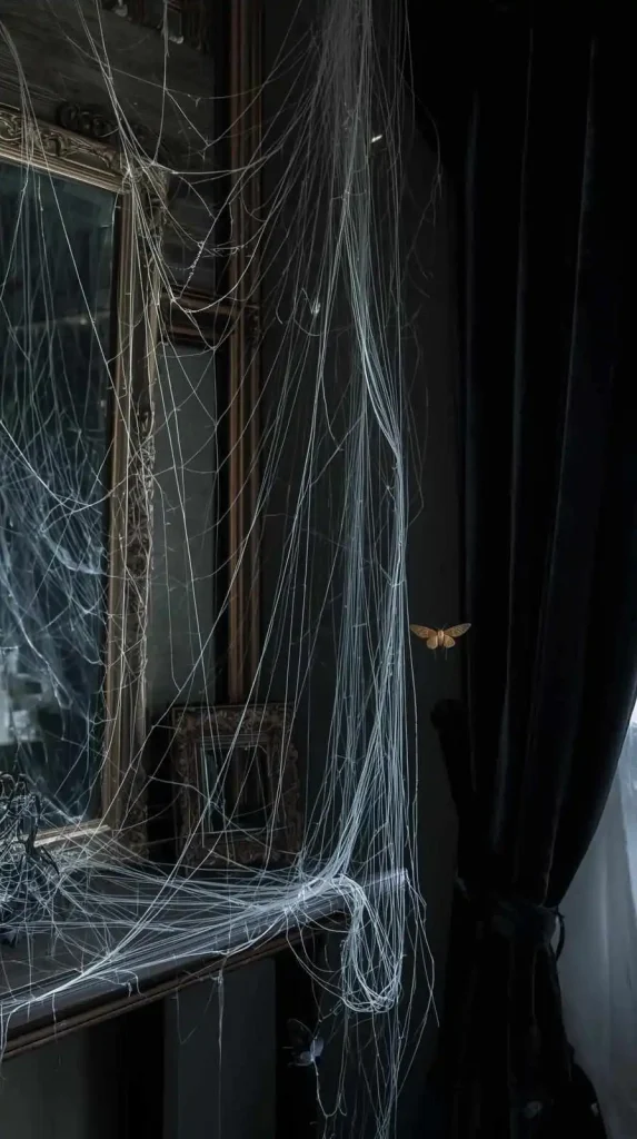 59 Halloween Home Decor Indoor Ideas – Transform Your Space into a Spooky Haven 24 Spider Web Draping