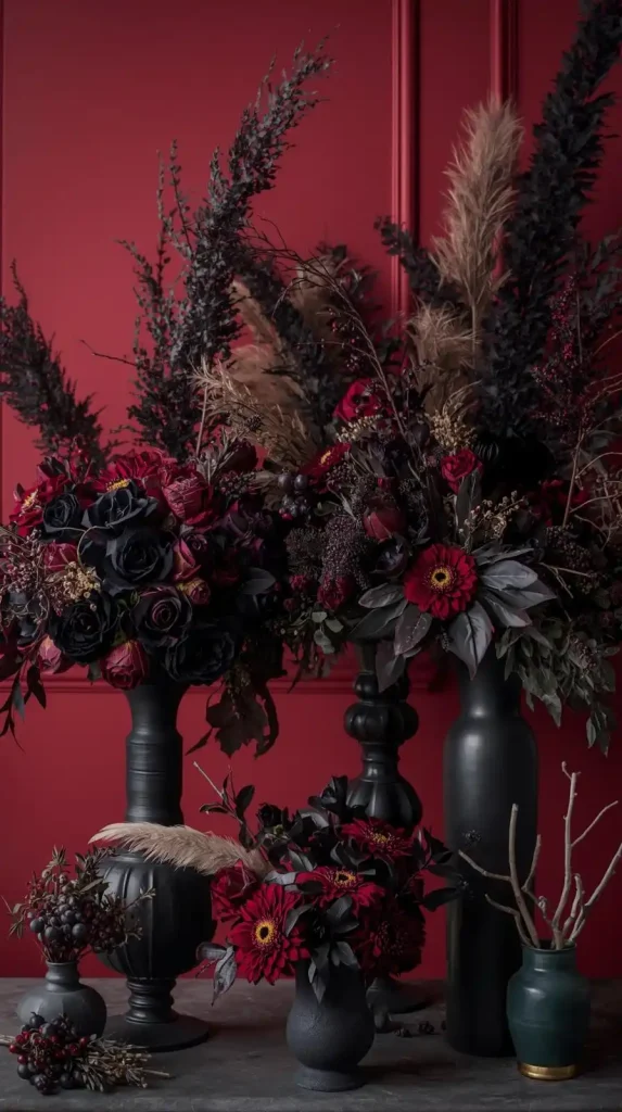 59 Halloween Home Decor Indoor Ideas – Transform Your Space into a Spooky Haven 25 24. Dark Floral Bouquets