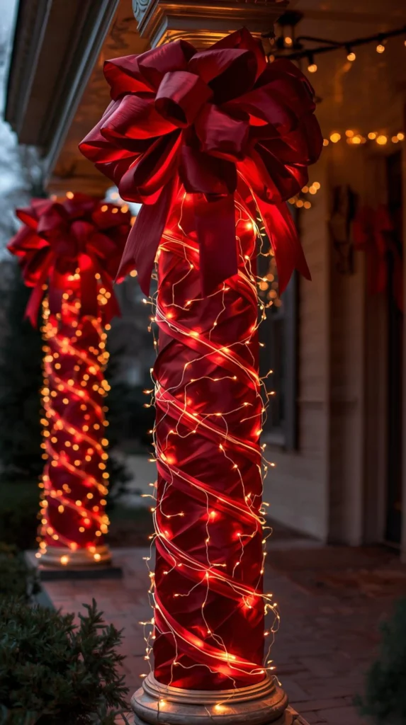 30 Best Christmas Home Decor outdoor Ideas for a Festive Look 25 Giant Christmas Bows on Porch Columns