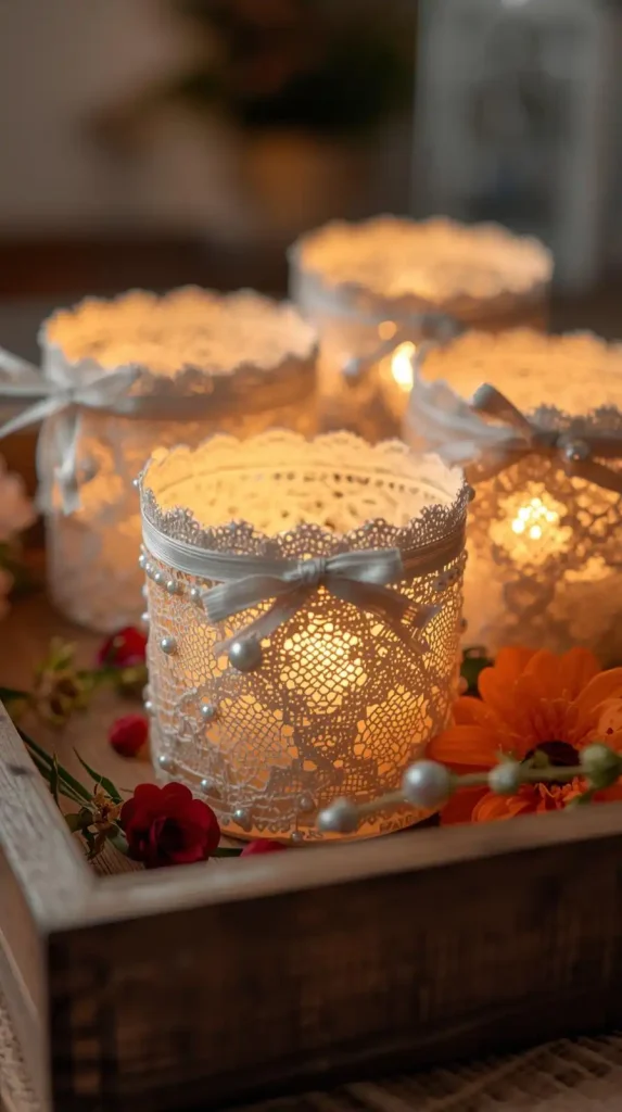 25 Cute DIY Home Decor Ideas to Brighten Your Space 26 DIY Candle Holders with Lace