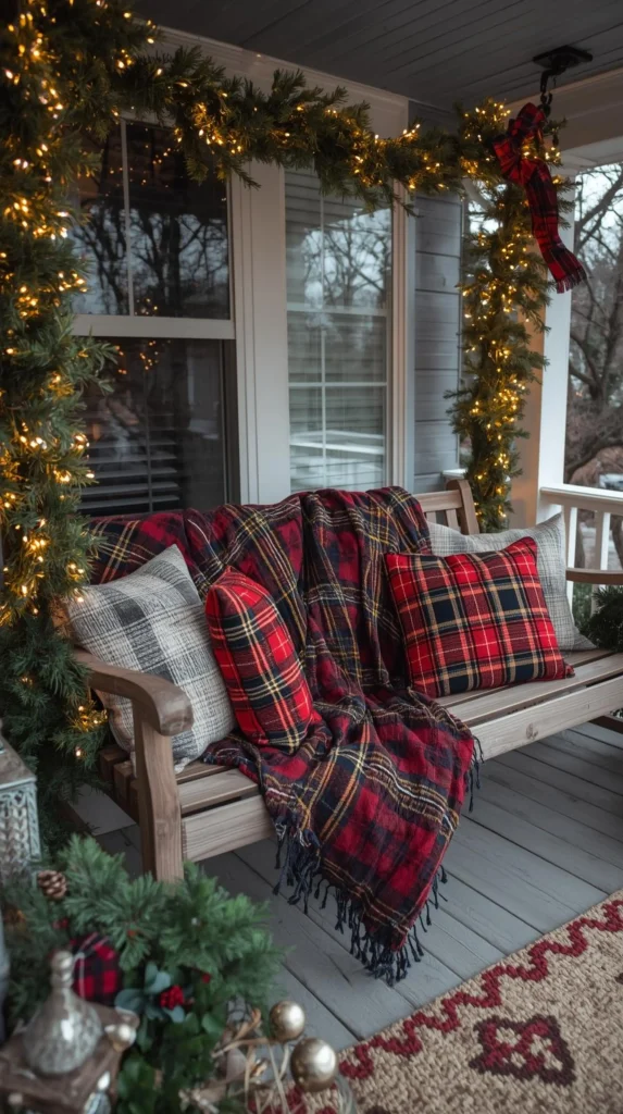 30 Best Christmas Home Decor outdoor Ideas for a Festive Look 29 Festive Outdoor Swing Decor with Cushions