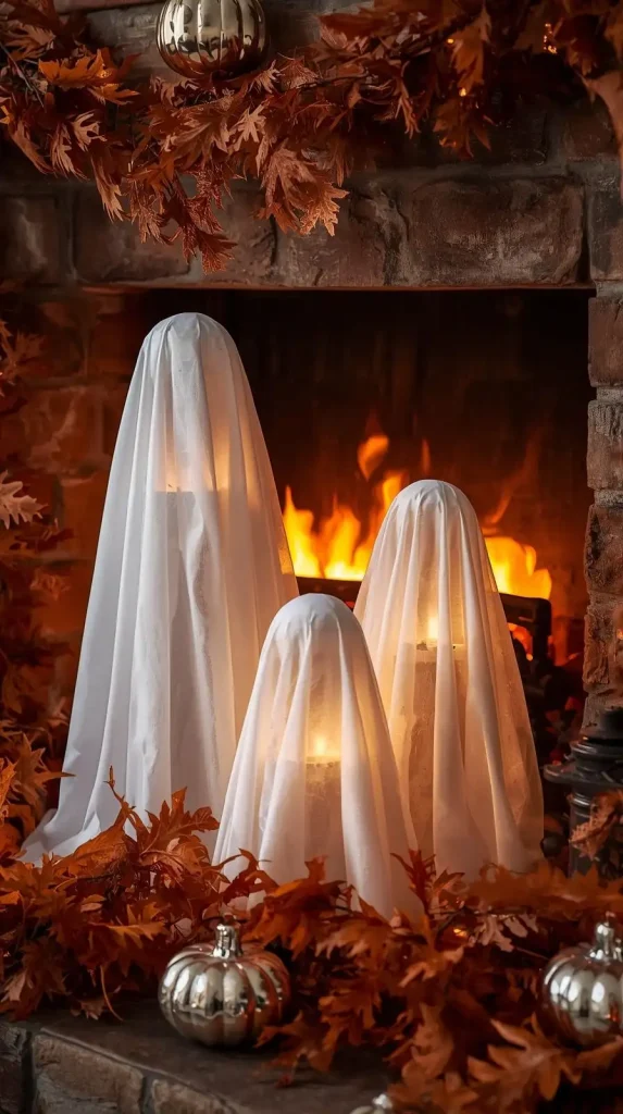Chic Ghost Figures near Fireplace