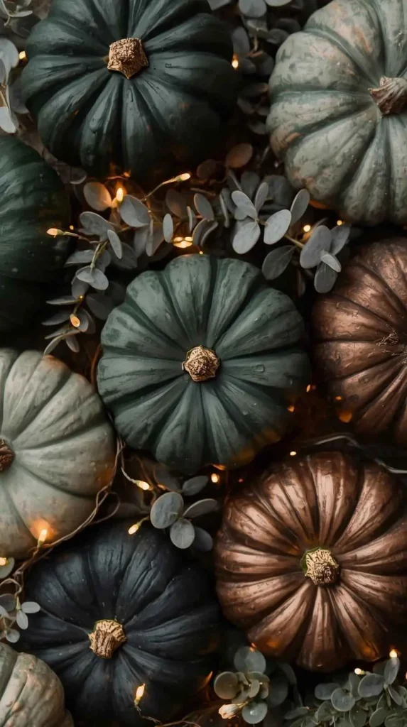 3. Dark Green and Charcoal Pumpkin Display