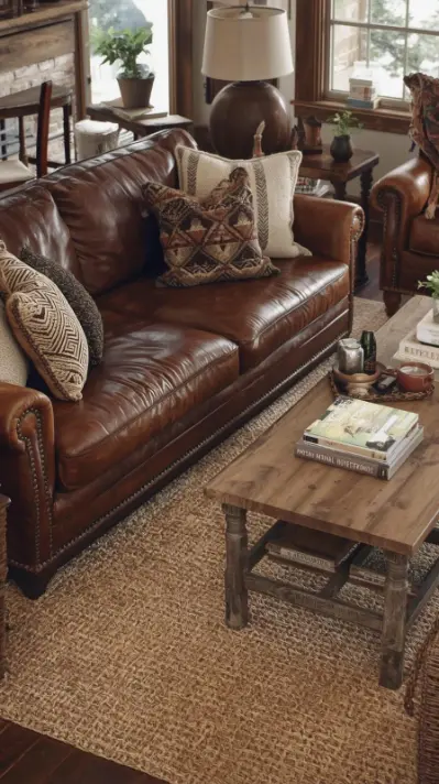 Leather Sofas with Woven Accents