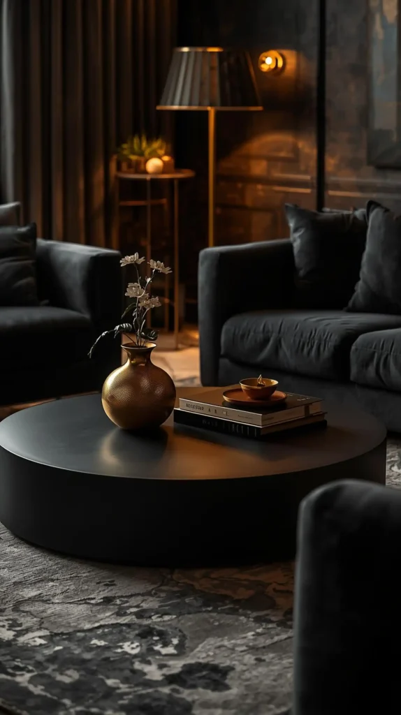 Matte Black Coffee Table with Gold Details