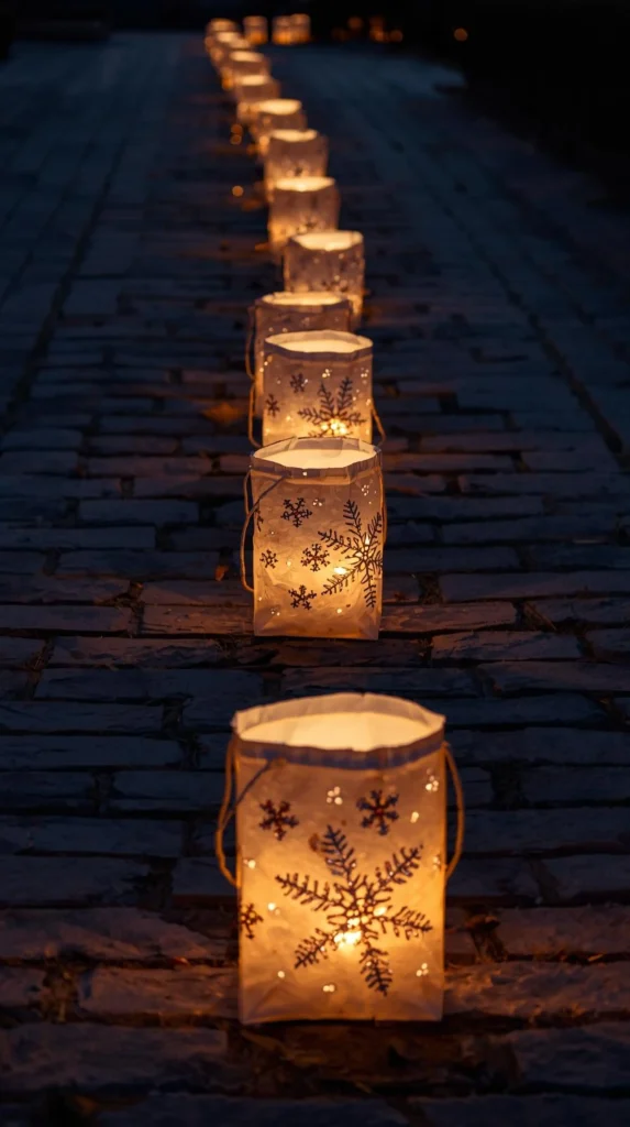30 Best Christmas Home Decor outdoor Ideas for a Festive Look 31 Glowing Pathway with Luminaria Bags