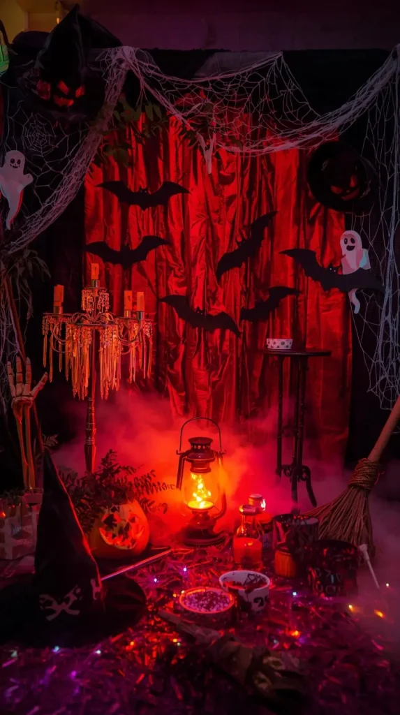 59 Halloween Home Decor Indoor Ideas – Transform Your Space into a Spooky Haven 39 Sinister Photo Booth Corner