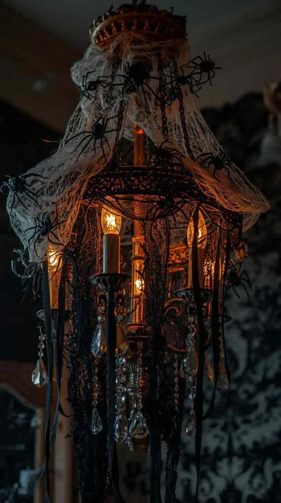 59 Halloween Home Decor Indoor Ideas – Transform Your Space into a Spooky Haven 5 Cobwebbed Chandeliers
