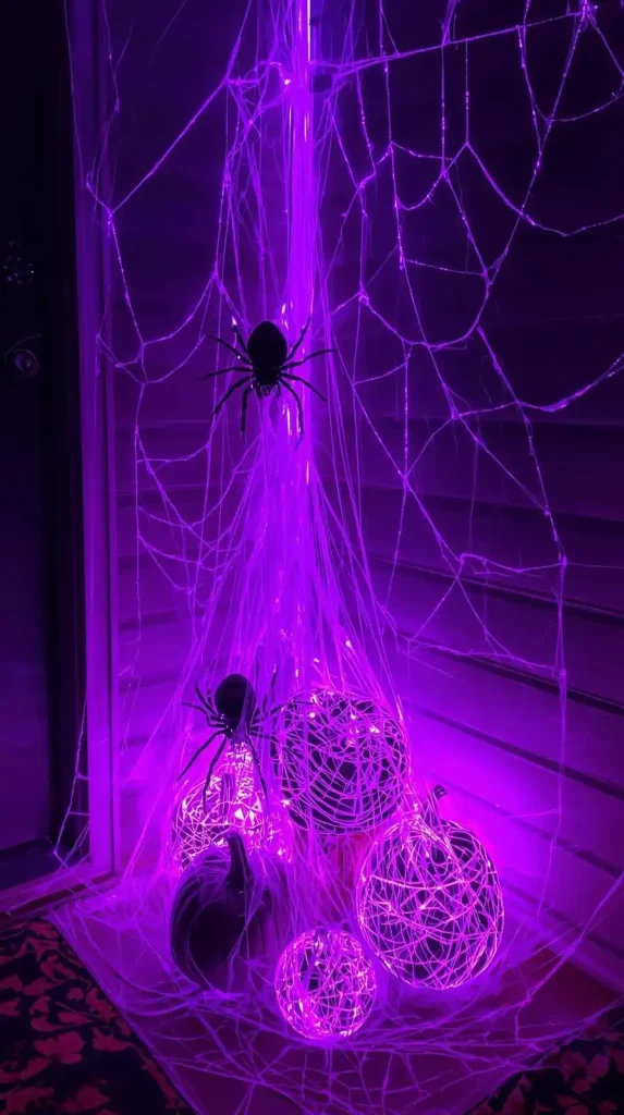 15 Halloween Home Decor Outdoor Front Porch Ideas 2025 5 Creepy Crawling Spider Web Corner