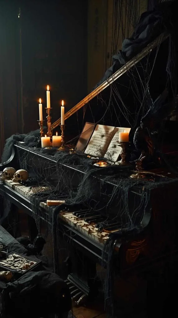 59 Halloween Home Decor Indoor Ideas – Transform Your Space into a Spooky Haven 47 Phantom Piano Display