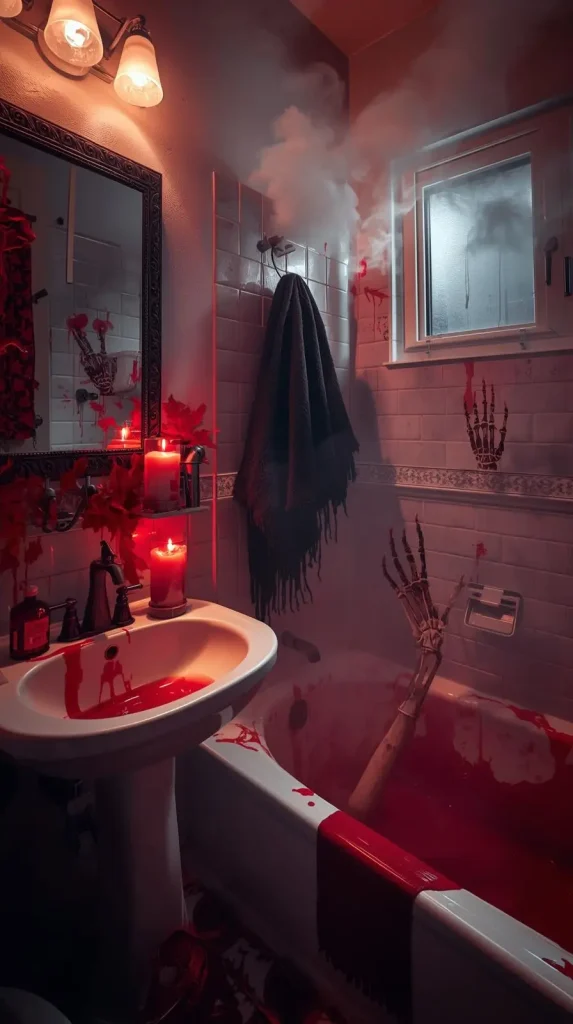 59 Halloween Home Decor Indoor Ideas – Transform Your Space into a Spooky Haven 50 Bloody Bathroom Surprise