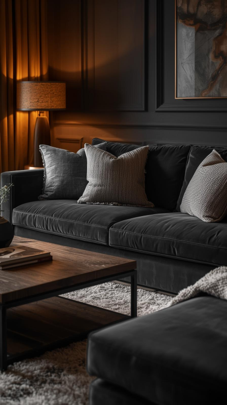 Dark Gray Living Room with Wooden Details