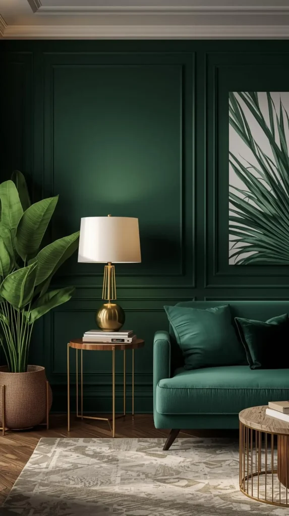 30 Dark Home Decor Ideas for a Bold & Modern Aesthetic 6 Deep Green Accent Wall for a Nature-Inspired Vibe