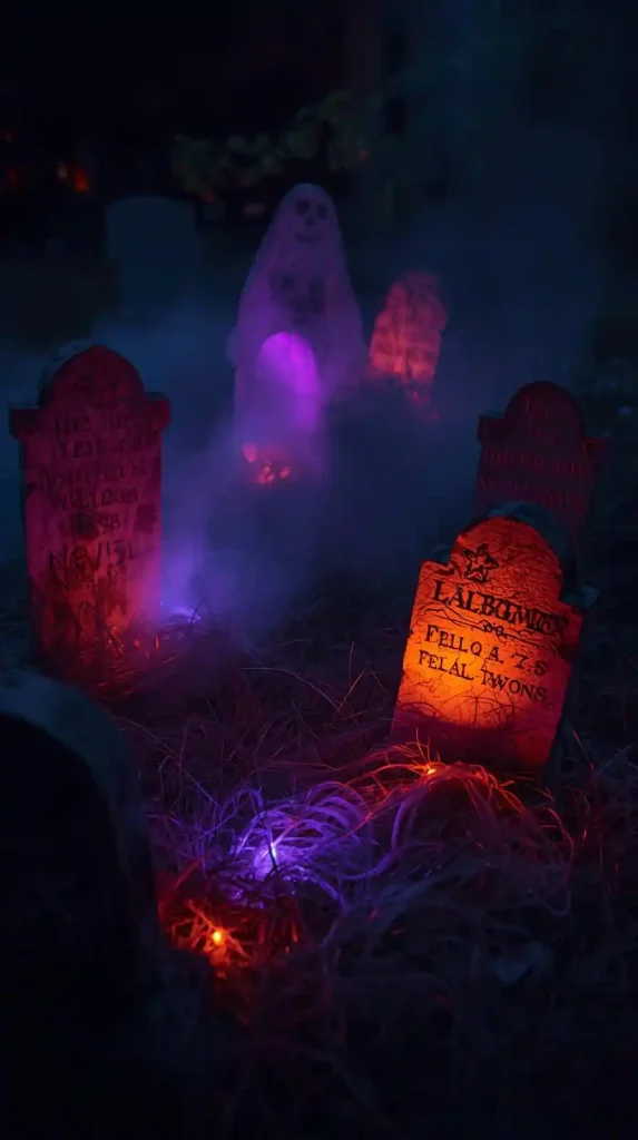 27 Best Halloween Home Decor Outdoor DIY Ideas for 2025 6 Fog-Filled Tombstone Scene