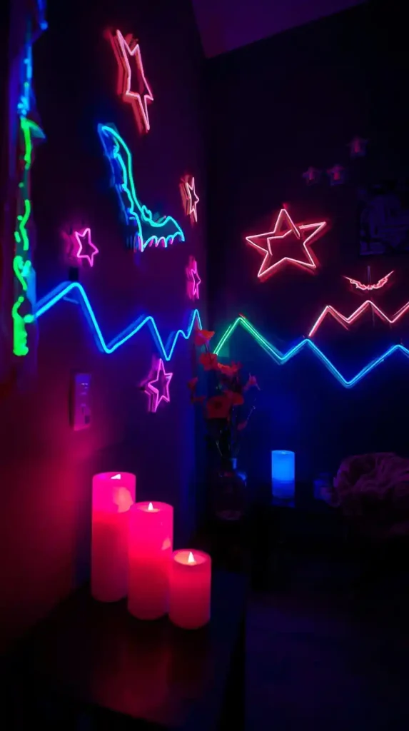 17 Iconic 2000s Halloween Home Decor Ideas for a Retro-Spooky Comeback 6 Neon Tape Wall Designs