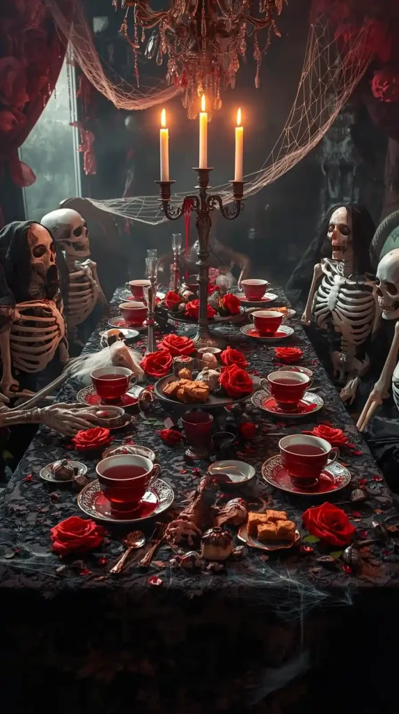 59 Halloween Home Decor Indoor Ideas – Transform Your Space into a Spooky Haven 52 Haunted Tea Party