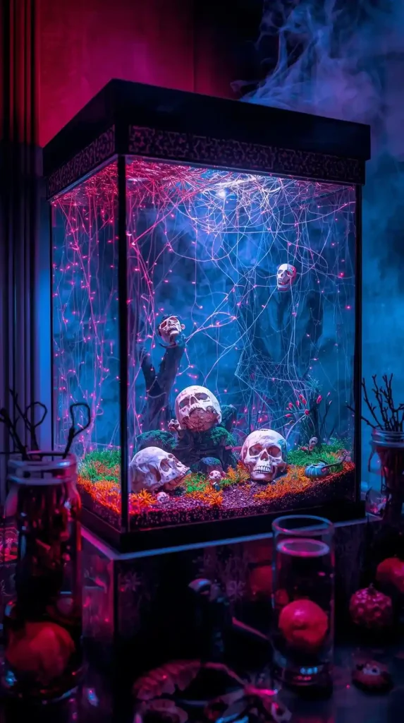 59 Halloween Home Decor Indoor Ideas – Transform Your Space into a Spooky Haven 58 Haunted Aquarium Illusion