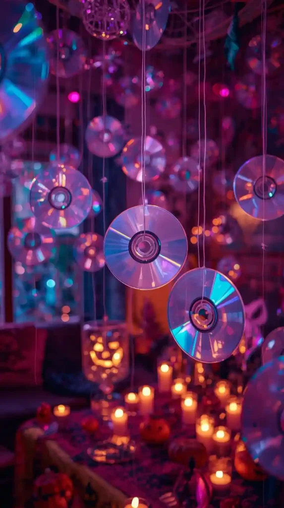 17 Iconic 2000s Halloween Home Decor Ideas for a Retro-Spooky Comeback 7 Floating CD Ghost Mobiles