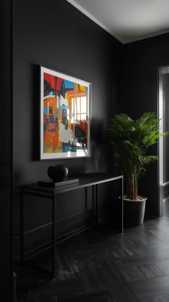 25 Dark Home Decor Aesthetic | Stylish & Cozy Ideas for 2025 7 Moody Entryway with Bold Artwork