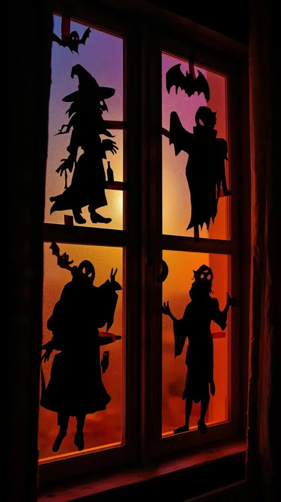 59 Halloween Home Decor Indoor Ideas – Transform Your Space into a Spooky Haven 7 Shadowy Silhouette Windows