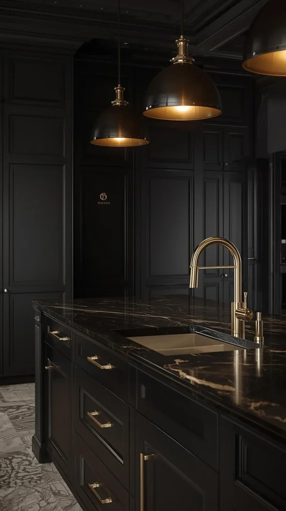 30 Dark Home Decor Ideas for a Bold & Modern Aesthetic 8 Black Marble Kitchen Counters