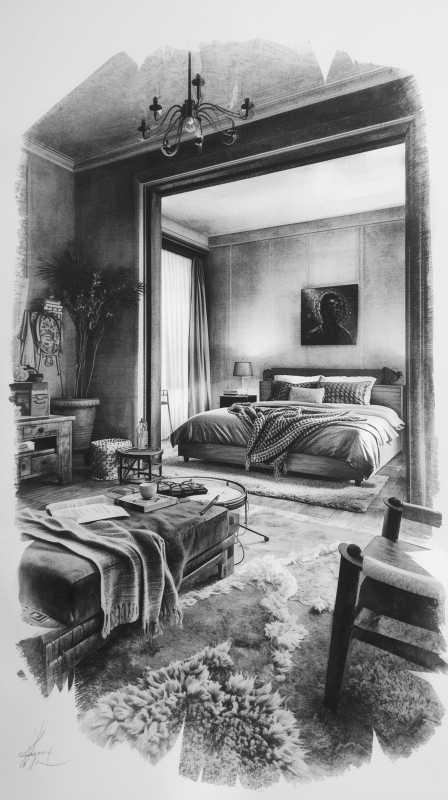 Charcoal Open Living Bedroom Design