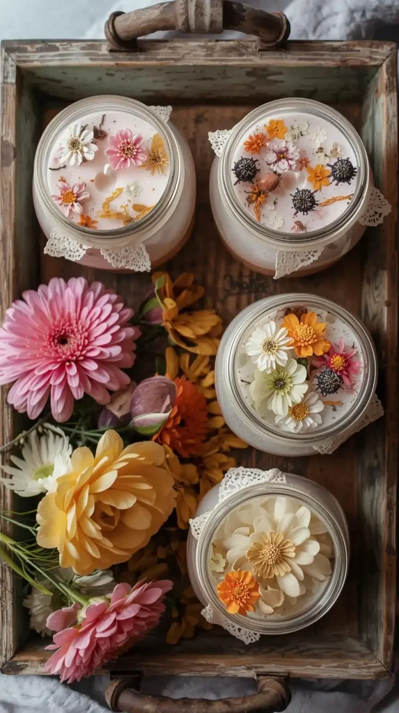 25 Cute DIY Home Decor Ideas to Brighten Your Space 8 Floral Candle Jars