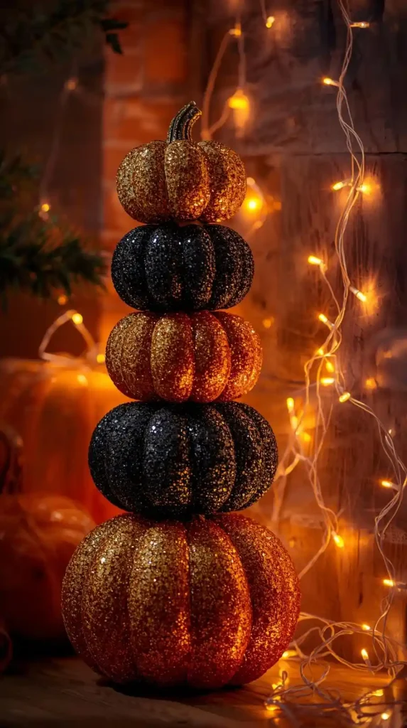17 Iconic 2000s Halloween Home Decor Ideas for a Retro-Spooky Comeback 8 Glitter Pumpkin Stack