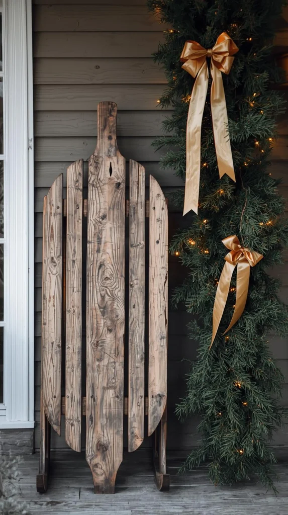 30 Best Christmas Home Decor outdoor Ideas for a Festive Look 8 Rustic Wooden Sled with Greenery outdoor Your Door