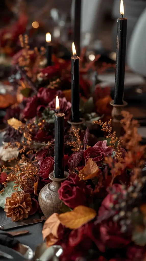 Black Taper Candles in Ceramic Holders