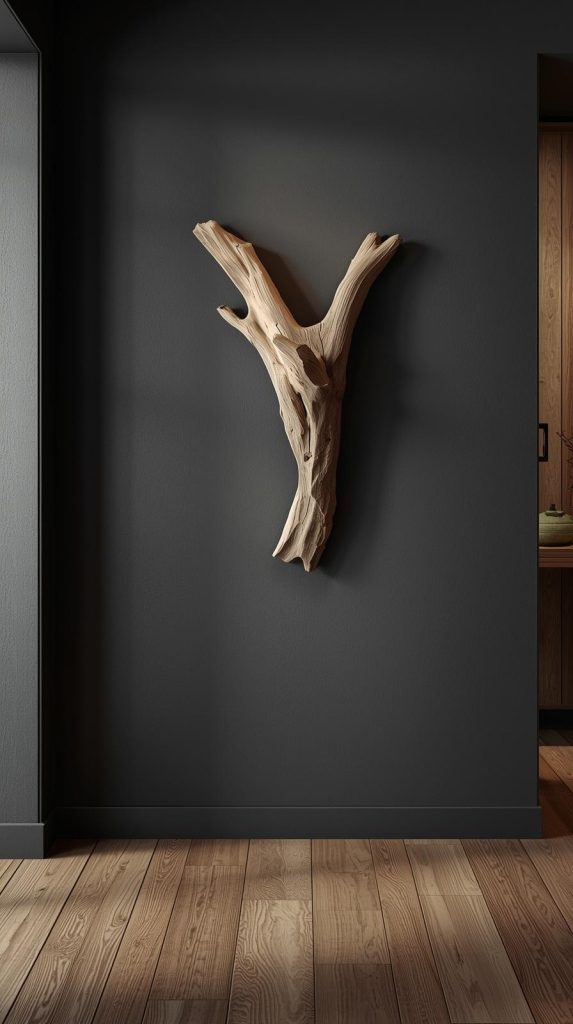 20 Dark Home Decor Ideas with Natural Materials for a Cozy & Stylish Home 9 Driftwood Wall Art