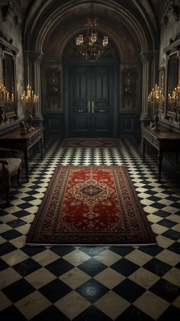 20 Gothic Home Decor Ideas | Darkly Elegant Ways to Style Your Space 9 Gothic Floor Tiles & Patterned Rugs