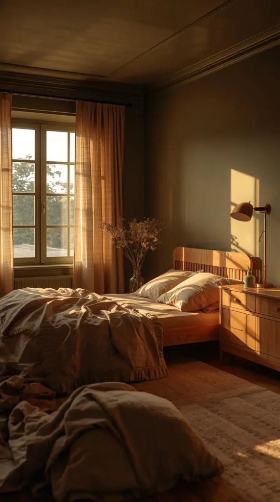 25 Dark Home Decor Aesthetic | Stylish & Cozy Ideas for 2025 9 Olive Green Bedroom with Beige Decor