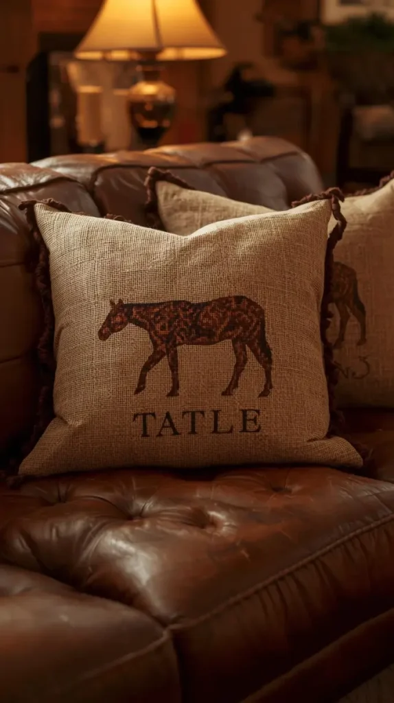 Burlap Throw Pillows with Stamped Designs