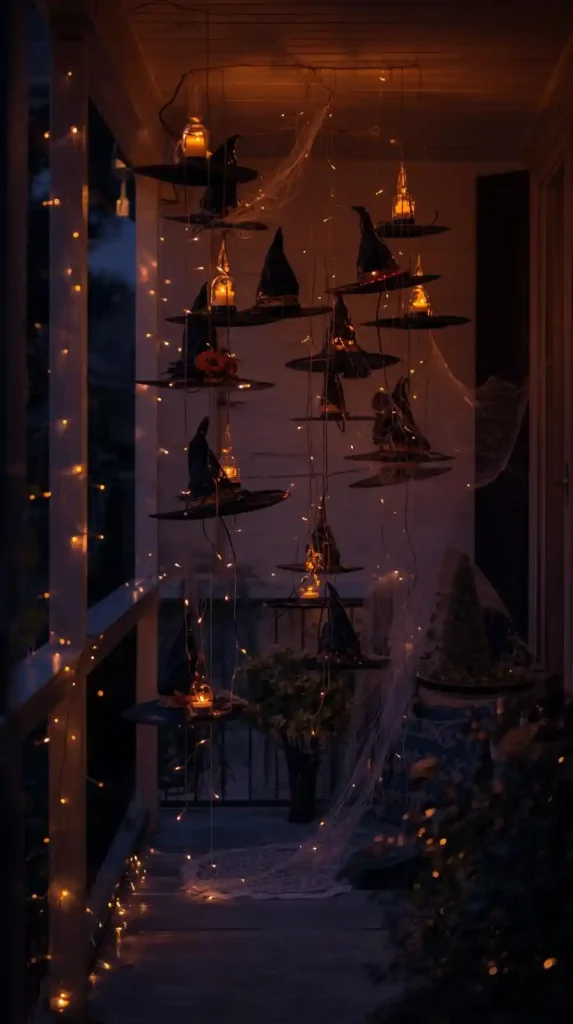 27 Best Halloween Home Decor Outdoor DIY Ideas for 2025 10 Hanging Witch Hats