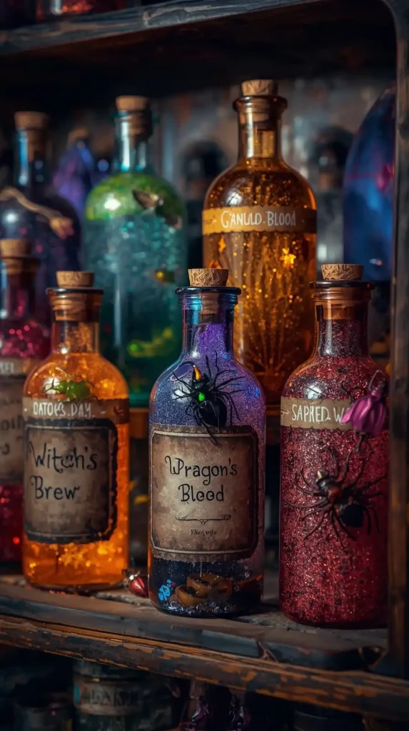 59 Halloween Home Decor Indoor Ideas – Transform Your Space into a Spooky Haven 10 Potion Bottle Display
