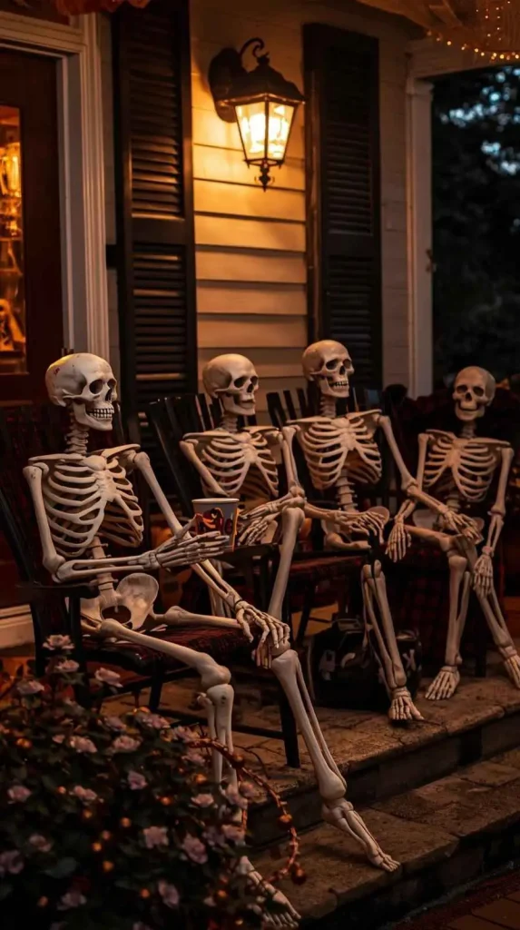 30 Halloween Home Decor Ideas to Transform Your Space in 2025 10 Skeleton Seating Scene