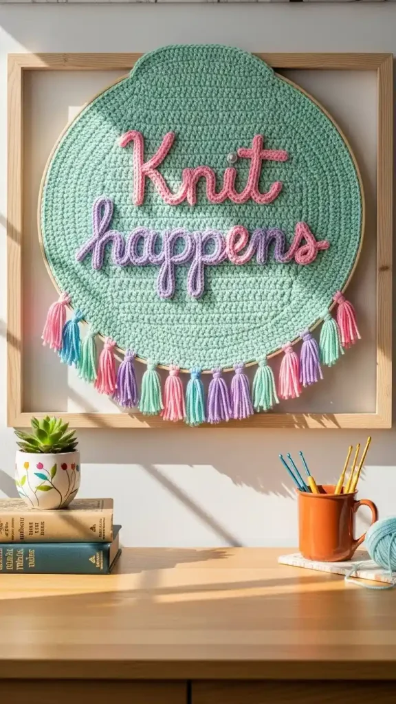 19 Crochet Home Decor Wall Hanging Ideas to Beautify Your Walls 11 Crochet Quote or Lettering Wall Hanging