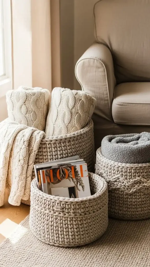22 Aesthetic Crochet Home Decor Ideas to Style Your Living Space Beautifully 11 Crochet Storage Baskets for Aesthetic Organization