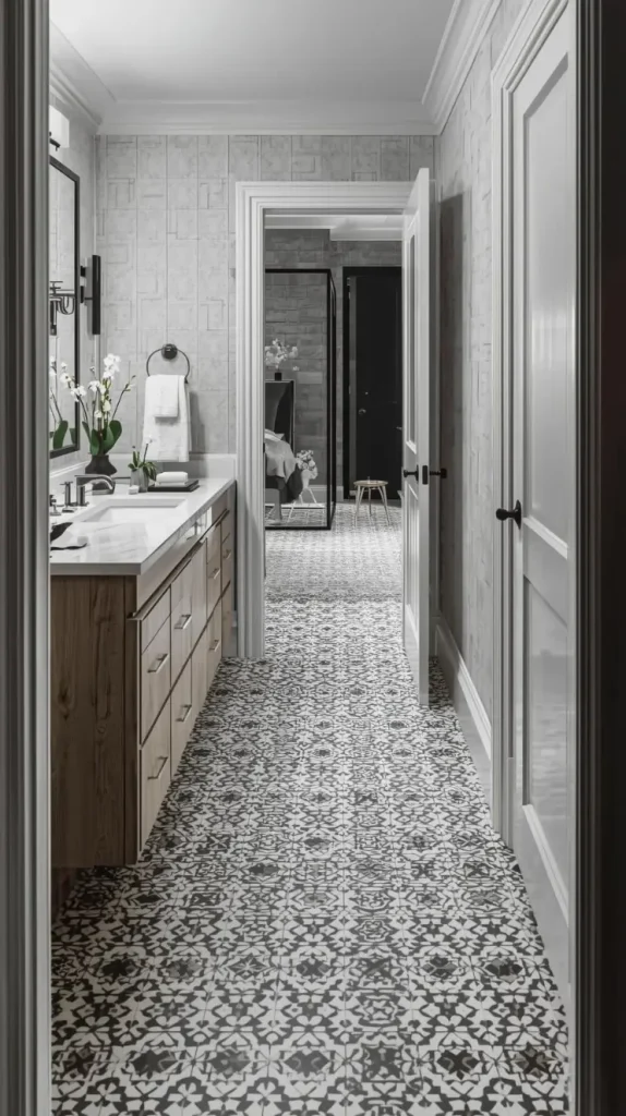 18 Home Decor Ideas Bathroom | Stylish & Functional Spaces 11 Patterned Floor Tiles for Visual Interest